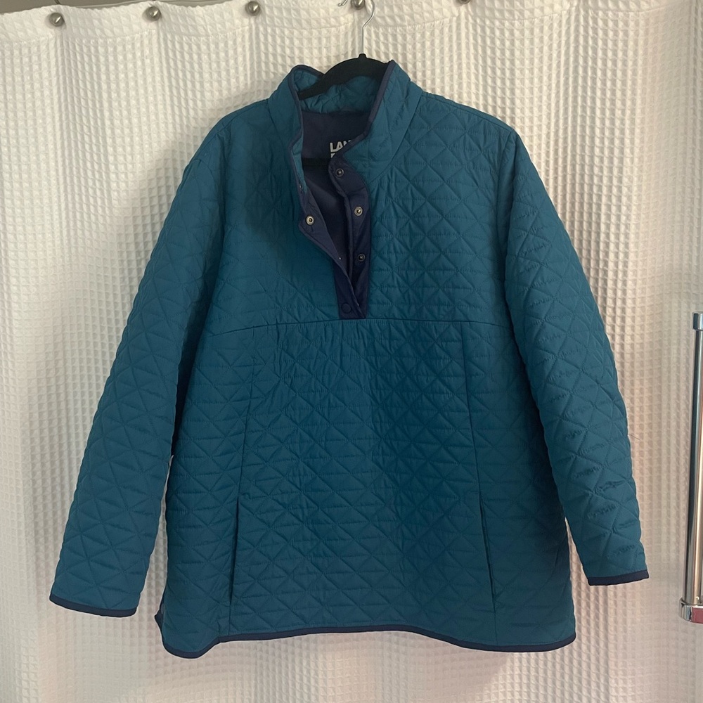 Lands End plus size Blue Teal Quilted winter Pullover Jacket